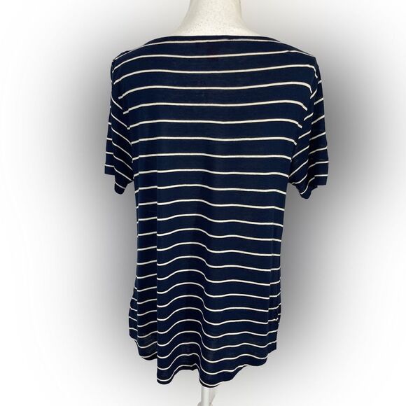 Joe Fresh Cowl Neck Top Women’s L Blue Striped Casual Short Sleeve Stretch Shirt - Picture 2 of 7